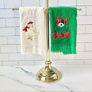 Vintage Christmas Hand Towels Bear & Swan Holiday Decor